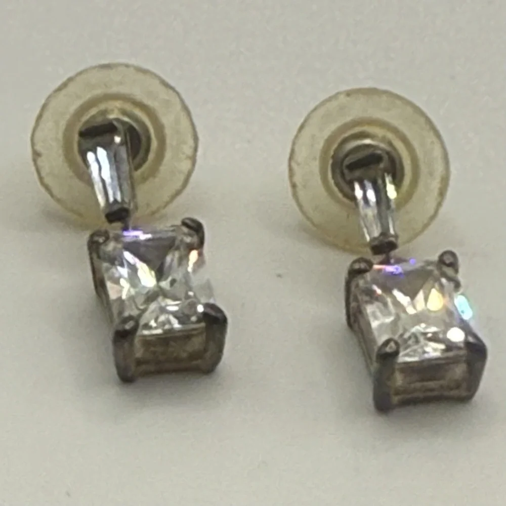 Vintage Rhinestone Earrings Two Pairs‎ Pierced Dangle Clear Pink Flower